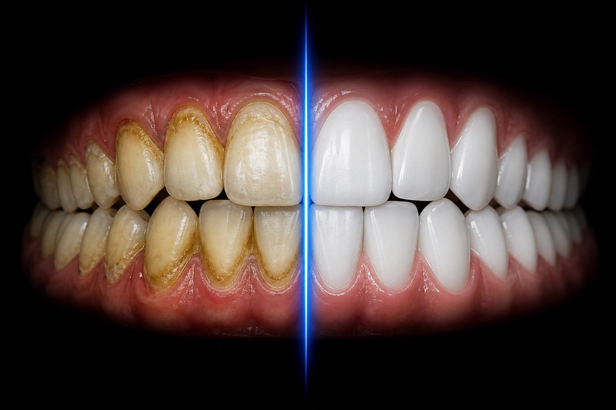 Illustrative comparison of plaque coverage versus a full-arch BrushIQ clean
